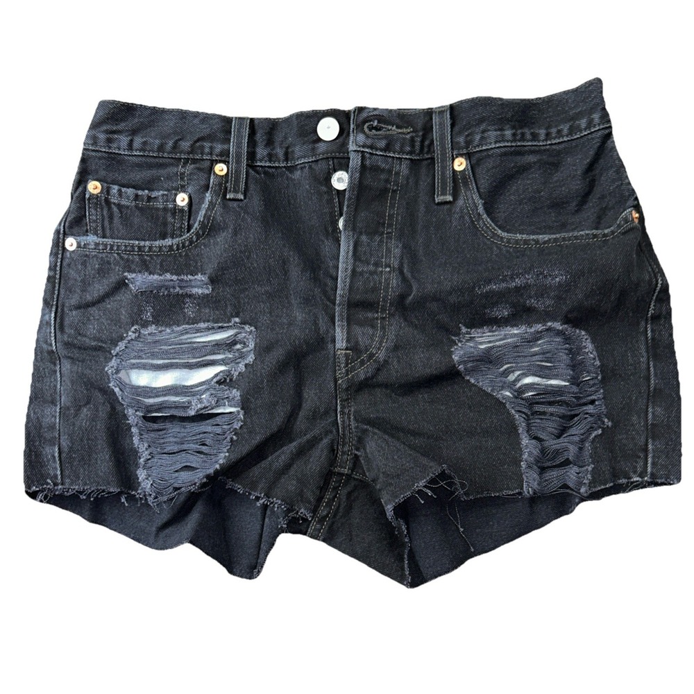 Levi's 501 Shorts Black Distressed Size 29 Womens Button Fly Levi